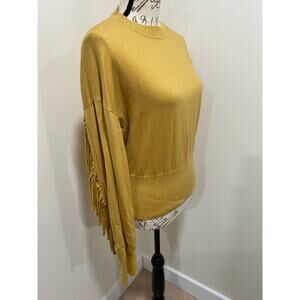 Vision Fringed Mustard Yellow Crew Neck Sweater Size Small/Medium